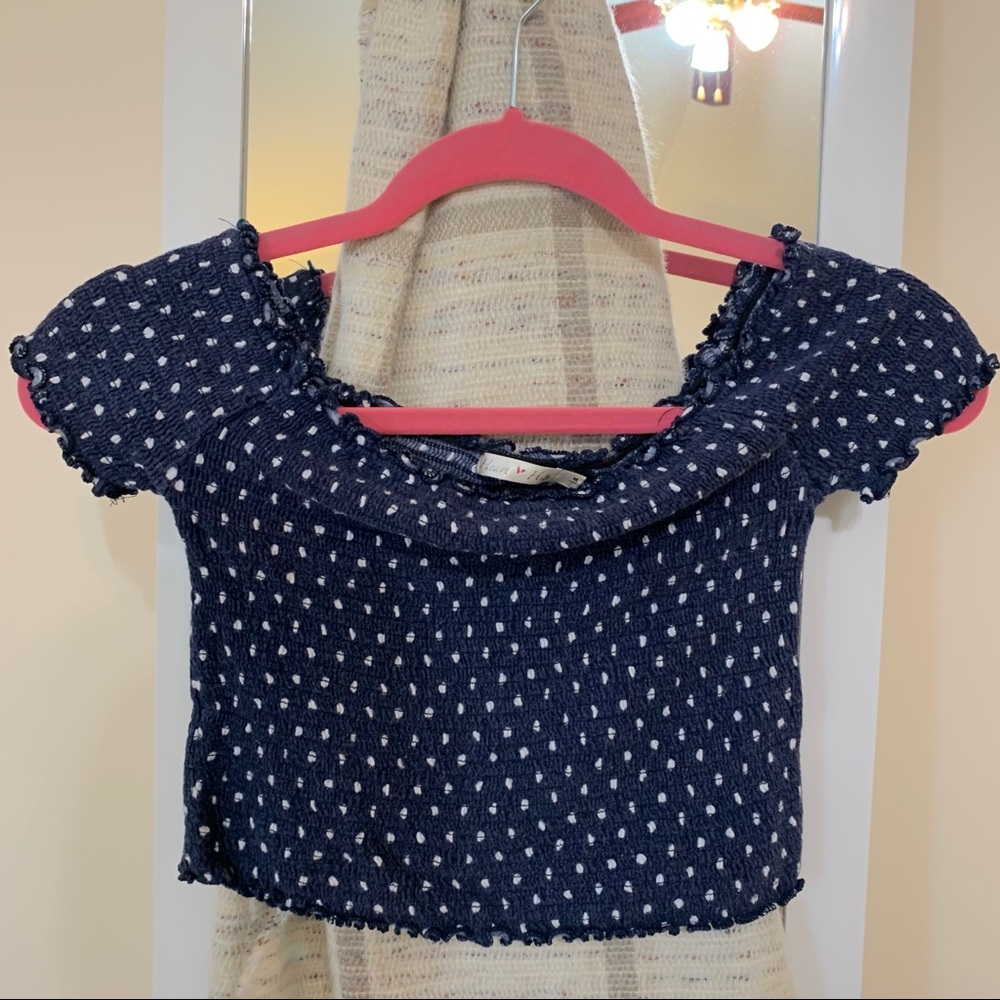 Navy Blue and White Crop Top